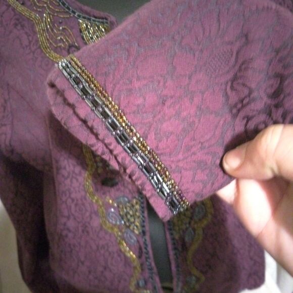 Chicos Womens Evening Jacket Purple Hook & Eye Beaded Scoop Lace Fancy L/2 - Picture 6 of 10